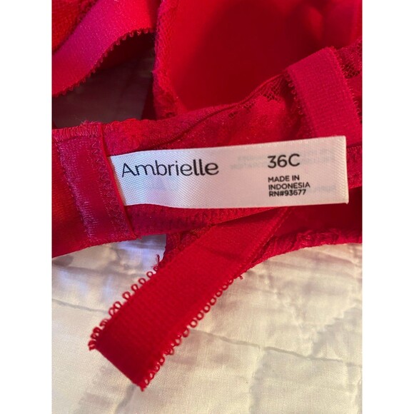 Ambrielle Bra Size 36C Scarlet Red Underwire Lacy Sexy Lingerie Negligee Bra - Picture 8 of 10